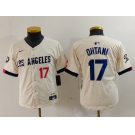 Youth Los Angeles Dodgers #17 Shohei Ohtani Number Cream Blue 2024 City Connect Limited Stitched Jersey