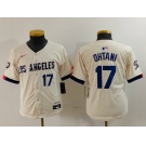 Youth Los Angeles Dodgers #17 Shohei Ohtani Number Cream Blue 2024 City Connect Limited Stitched Jerseys