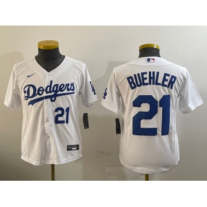 Youth Los Angeles Dodgers #21 Walker Buehler White Stitched Cool Base Nike Jerseys