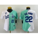 Youth Los Angeles Dodgers #22 Bad Bunny White Green Two Tone 2022 Celebrity Softball Game Cool Base Jersey