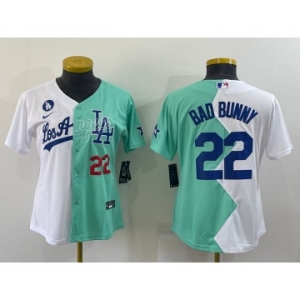 Youth Los Angeles Dodgers #22 Bad Bunny White Green Two Tone 2022 Celebrity Softball Game Cool Base Jerseys