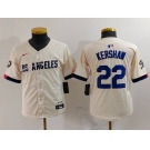 Youth Los Angeles Dodgers #22 Clayton Kershaw Cream 2024 City Connect Limited Stitched Jersey