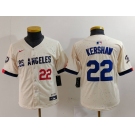 Youth Los Angeles Dodgers #22 Clayton Kershaw Number Cream 2024 City Connect Limited Stitched Jersey