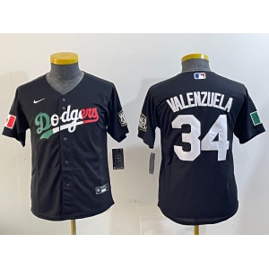 Youth Los Angeles Dodgers #34 Fernando Valenzuela Black Mexico 2020 World Series Cool Base Nike Jersey
