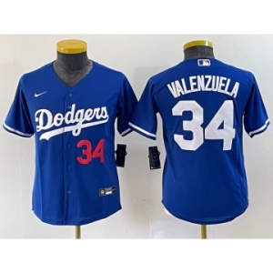 Youth Los Angeles Dodgers #34 Fernando Valenzuela Number Blue Stitched Cool Base Nike Jersey