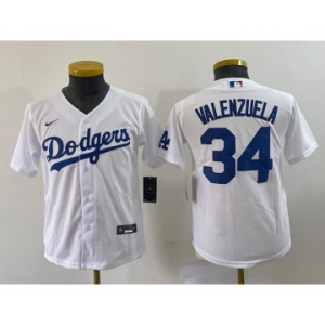 Youth Los Angeles Dodgers #34 Fernando Valenzuela White Stitched Cool Base Nike Jersey