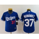 Youth Los Angeles Dodgers #37 Teoscar Hernandez Number Blue Cool Base Stitched Jersey