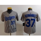 Youth Los Angeles Dodgers #37 Teoscar Hernandez Number Grey Cool Base Stitched Jerseys