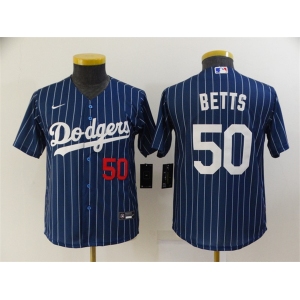 Youth Los Angeles Dodgers #50 Mookie Betts Navy Blue Pinstripe Stitched MLB Cool Base Nike Jersey