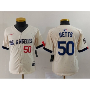 Youth Los Angeles Dodgers #50 Mookie Betts Number Cream 2024 City Connect Limited Stitched Jersey