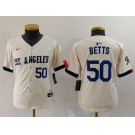 Youth Los Angeles Dodgers #50 Mookie Betts Number Cream 2024 City Connect Limited Stitched Jerseys