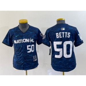 Youth Los Angeles Dodgers #50 Mookie Betts Number Royal 2023 All star Cool Base Stitched Jersey