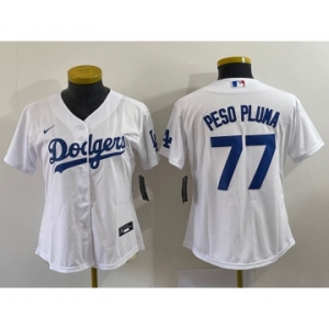 Youth Los Angeles Dodgers #77 Peso Pluma White Stitched Cool Base Nike Jersey
