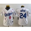 Youth Los Angeles Dodgers Front #8 Back #24 Kobe Bryant White 2025 Tokyo Series Limited Stitched Baseball Jersey