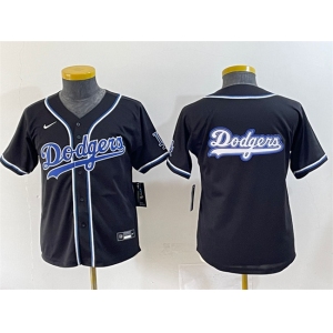 Youth Los Angeles Dodgers Team Big Logo Black Stitched Baseball Jerseys