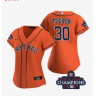 Nike Women's Houston Astros #30 Kyle Tucker Authentic Orange 2022 World Series Champions Stitched Baseball Jersey