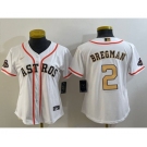 Women's Houston Astros #2 Alex Bregman 2023 White Gold World Serise Champions Patch Cool Base Stitched Jersey