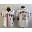 Women's Houston Astros #2 Alex Bregman Number 2023 White Gold World Serise Champions Patch Cool Base Stitched Jersey1