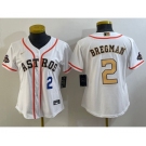 Women's Houston Astros #2 Alex Bregman Number 2023 White Gold World Serise Champions Patch Cool Base Stitched Jersey