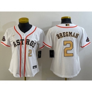 Women's Houston Astros #2 Alex Bregman Number 2023 White Gold World Serise Champions Patch Cool Base Stitched Jerseys