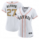 Women's Houston Astros #27 Jose Altuve 2023 White Gold World Series Champions Stitched Baseball Jersey