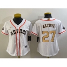 Women's Houston Astros #27 Jose Altuve 2023 White Gold World Serise Champions Patch Cool Base Stitched Jersey