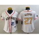 Women's Houston Astros #27 Jose Altuve Number 2023 White Gold World Serise Champions Patch Cool Base Stitched Jersey1