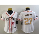 Women's Houston Astros #27 Jose Altuve Number 2023 White Gold World Serise Champions Patch Cool Base Stitched Jersey