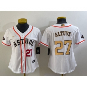 Women's Houston Astros #27 Jose Altuve Number 2023 White Gold World Serise Champions Patch Cool Base Stitched Jersey