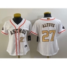 Women's Houston Astros #27 Jose Altuve Number 2023 White Gold World Serise Champions Patch Cool Base Stitched Jerseys