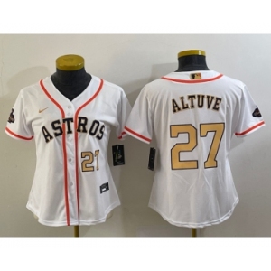 Women's Houston Astros #27 Jose Altuve Number 2023 White Gold World Serise Champions Patch Cool Base Stitched Jerseys