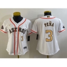 Women's Houston Astros #3 Jeremy Pena Number 2023 White Gold World Serise Champions Patch Cool Base Stitched Jersey