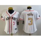 Women's Houston Astros #3 Jeremy Pena Number 2023 White Gold World Serise Champions Patch Cool Base Stitched Jerseys