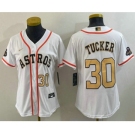 Women's Houston Astros #30 Kyle Tucker Number 2023 White Gold World Serise Champions Patch Cool Base Stitched Jerseys