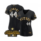 Women's Houston Astros #44 Yordan Alvarez Black Gold 2022 World Serise Champions Patch Stitched Baseball Jersey