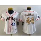 Women's Houston Astros #44 Yordan Alvarez Number 2023 White Gold World Serise Champions Patch Cool Base Stitched Jersey1