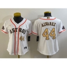 Women's Houston Astros #44 Yordan Alvarez Number 2023 White Gold World Serise Champions Patch Cool Base Stitched Jersey