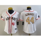 Women's Houston Astros #44 Yordan Alvarez Number 2023 White Gold World Serise Champions Patch Cool Base Stitched Jerseys