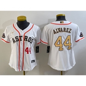 Women's Houston Astros #44 Yordan Alvarez Number 2023 White Gold World Serise Champions Patch Cool Base Stitched Jerseys
