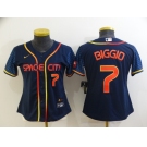 Women's Houston Astros #7 Craig Biggio Number 2022 Navy Blue City Connect Cool Base Stitched Jersey