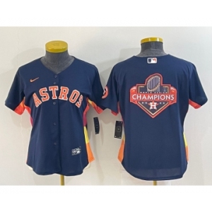 Women's Houston Astros Navy Blue Champions Big Logo With Patch Stitched MLB Cool Base Nike Jersey