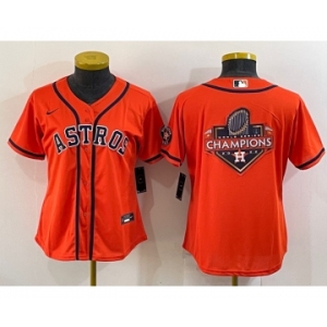 Women's Houston Astros Orange Champions Big Logo With Patch Stitched MLB Cool Base Nike Jersey