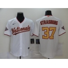 Men's Nike Washington Nationals #37 Stephen Strasburg White Gold Cool Base Home Stitched Baseball Jersey