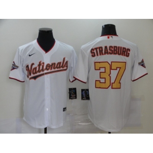 Men's Nike Washington Nationals #37 Stephen Strasburg White Gold Cool Base Home Stitched Baseball Jersey