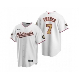 Men's Nike Washington Nationals #7 Trea Turner White Alternate 2020 Gold Program Baseball Player Jersey