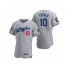 Los Angeles Dodgers #10 Justin Turner Nike Gray 2020 World Series Authentic Road Jersey