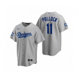 Los Angeles Dodgers #11 A.J. Pollock Gray 2020 World Series Champions Replica Jersey