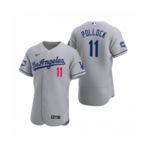 Los Angeles Dodgers #11 A.J. Pollock Gray 2020 World Series Champions Road Authentic Jersey