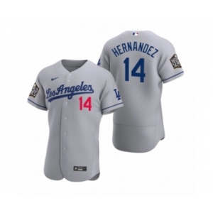 Los Angeles Dodgers #14 Enrique Hernandez Nike Gray 2020 World Series Authentic Road Jersey