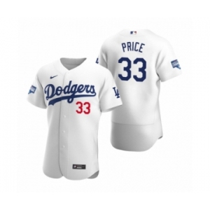 Los Angeles Dodgers #33 David Price White 2020 World Series Champions Authentic Jersey